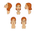 Breathing exercises and massage facial muscles. Young woman struggling with age