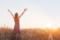 Breathing, woman with raised hands enjoying life