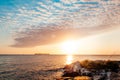 A breathless capture of the golden hour in Colonia Del Sacramento, Uruguay with a view to Rio De La Plata with reflexions of the s Royalty Free Stock Photo