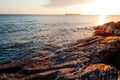 A breathless capture of the golden hour in Colonia Del Sacramento, Uruguay with a view to Rio De La Plata with reflexions of the s Royalty Free Stock Photo