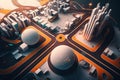breathtaking aerial image of a metropolis in the future, featuring a network of advanced transportation systems and infrastructure Royalty Free Stock Photo