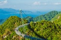 Breathtaking aerial landscape with Sky bridge, symbol Langkawi, Malaysia. Adventure holiday. Modern technology. Tourist attraction Royalty Free Stock Photo