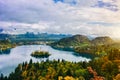 Breathtaking aerial panoramic view of Lake Bled, Slovenia, Europe (Osojnica) Royalty Free Stock Photo