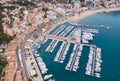 Breathtaking Aerial Perspective of the Mediterranean Sea Harbor, Overflowing with Magnificent Luxury Yachts at the Bustling Marina Royalty Free Stock Photo