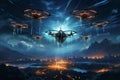 breathtaking aerial show featuring synchronized drones, Night special events venue, Coordinate a swarm of drones using