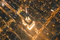 Breathtaking Aerial View of the Empire State Building at Night in Manhattan, New York City at Night with glowing City Royalty Free Stock Photo