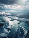 Breathtaking aerial view of majestic Niagara Falls. Powerful water cascades down in stunning display of nature. Vibrant