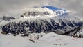 Breathtaking aerial view of Mont Blanc mountain peak in Alps cov Royalty Free Stock Photo