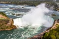 Aerial view of Niagara Horseshoe Falls, the Canadian side of Niagara Falls, boats and upper Niagara river. Royalty Free Stock Photo