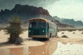 The Desert Meets the Sea on a Rainy Day: Stuck Bus in the Sand, AI Generative