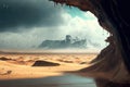 The desert meets the sea on a rainy day, AI Generative