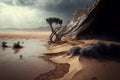 The desert meets the sea on a rainy day, AI Generative