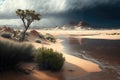 The desert meets the sea on a rainy day, AI Generative