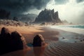 The desert meets the sea on a rainy day, AI Generative