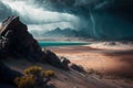 The desert meets the sea on a rainy day, AI Generative