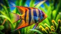 Breathtaking Altum Angelfish in a Lush Planted Aquarium Masterful Rule of Thirds Composition for a Stunning Visual Royalty Free Stock Photo