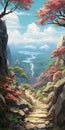 Fairytale Landscape: Anime Art Portrait With Magnolia In Miyazaki Hayao Style