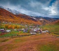 Breathtaking autumn view of famous highest inhabited village in Europe - Ushguli.