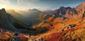 A breathtaking autumn vista of mountains stretching out in a panorama Royalty Free Stock Photo
