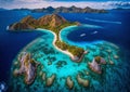 breathtaking beauty of the Banda Islands within the Moluccas archipelago in Indonesia. The scene unfolds with Pulau Gunung Api, a