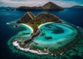 breathtaking beauty of the Banda Islands within the Moluccas archipelago in Indonesia. The scene unfolds with Pulau Gunung Api, a