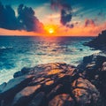 Bright sunset over the Indian Ocean. Unawatuna. Royalty Free Stock Photo