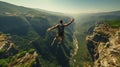 Breathtaking Bungee Jumping Adventure In Vardousia Greek Mountain Royalty Free Stock Photo