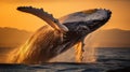 Majestic Humpback Whale Soaring in Golden Sunset