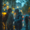 Breathtaking  a closeup of raindrops on the window, with blurred figures in the background, creating an atmosphere of sadness Royalty Free Stock Photo