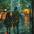 Breathtaking  a closeup of raindrops on the window, with blurred figures in the background, creating an atmosphere of sadness Royalty Free Stock Photo