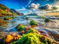 Breathtaking Coastal Mountainscape A Stunning AIGenerated Macro Perspective of a Majestic Seascape