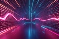 A breathtaking 3D music background showcasing a floating, neon-lit waveform in an infinite digital