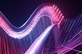 A breathtaking 3D music background showcasing a levitating, neon-lit harp emitting pulsating waves