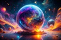 A Breathtaking 3D Render Abstract Cosmic Nebula Art Featuring a Macro Galactic Smoke Sphere Illuminated by Neon Light
