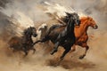 Whirling sandstorm horsemen, riding on gusts of wind with unrivaled speed - Generative AI