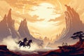 Whirling sandstorm horsemen, riding on gusts of wind with unrivaled speed - Generative AI