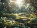 Digital forest landscape with realistic trees