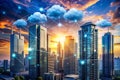 Futuristic Cloud Computing Architecture A Digital Illustration of Advanced Connectivity and Urban Integration Royalty Free Stock Photo