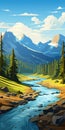 Stunning Precisionist Art: Majestic Mountains And Woods With A Serene River