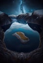 Breathtaking fjord landscape at night. Aerial view. Mountains and sea. Generative Ai. Royalty Free Stock Photo