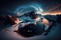 Breathtaking fjord landscape at night. Aerial view. Mountains and sea. Generative Ai. Royalty Free Stock Photo