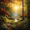 Breathtaking Forest Scene in Watercolor Style