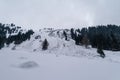 Breathtaking high angle of a ski alpinism area in the Austrian Alps on a cold weather