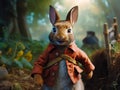 Breathtaking, hyper - realistic portrait of peter rabbit, set against a dramatic, out - of - focus background.Generative AI