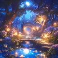 Luminous Night Garden Fantasy Illustration Royalty Free Stock Photo