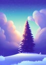 Illustration of a Christmas tree standing tall in a snowy landscape with serene white backdrop. Royalty Free Stock Photo