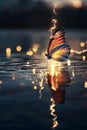 Magical Sunset Butterfly on Water Glowing Reflection Nature Photography Royalty Free Stock Photo