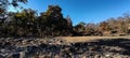 Lush Green Forest Landscape with Perfect Blue Sky and River Rocks Royalty Free Stock Photo