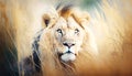 Wisdom and Strength: An Inspiring Portrait of a Majestic Old Lion in the Savannah. Generative AI