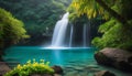 Oasis: Waterfall Cascading into Crystal Clear Waters Royalty Free Stock Photo